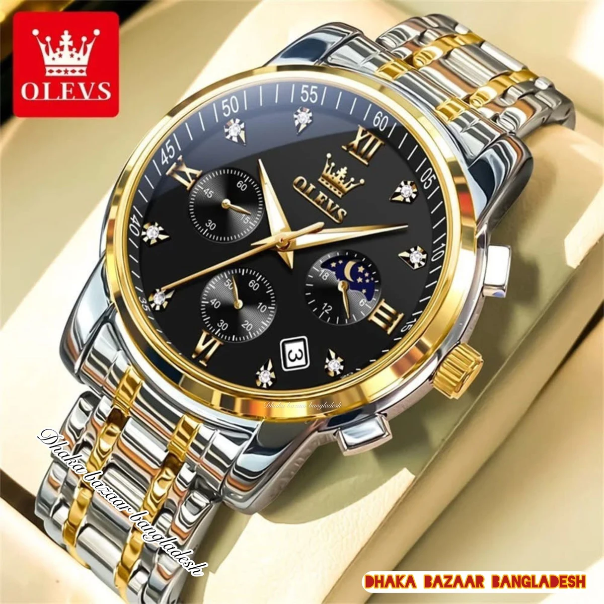 OLIVESZ 2200 নতুন ডিজাইনের পুরুষদের জন্য ঘড়ি SILVER GOLDEN BLACK