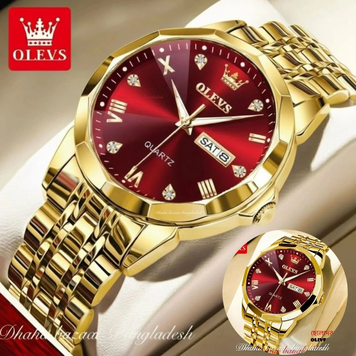OLIVES VIBES নতুন ডিজাইনের পুরুষদের জন্য ঘড়ি GOLDEN RED