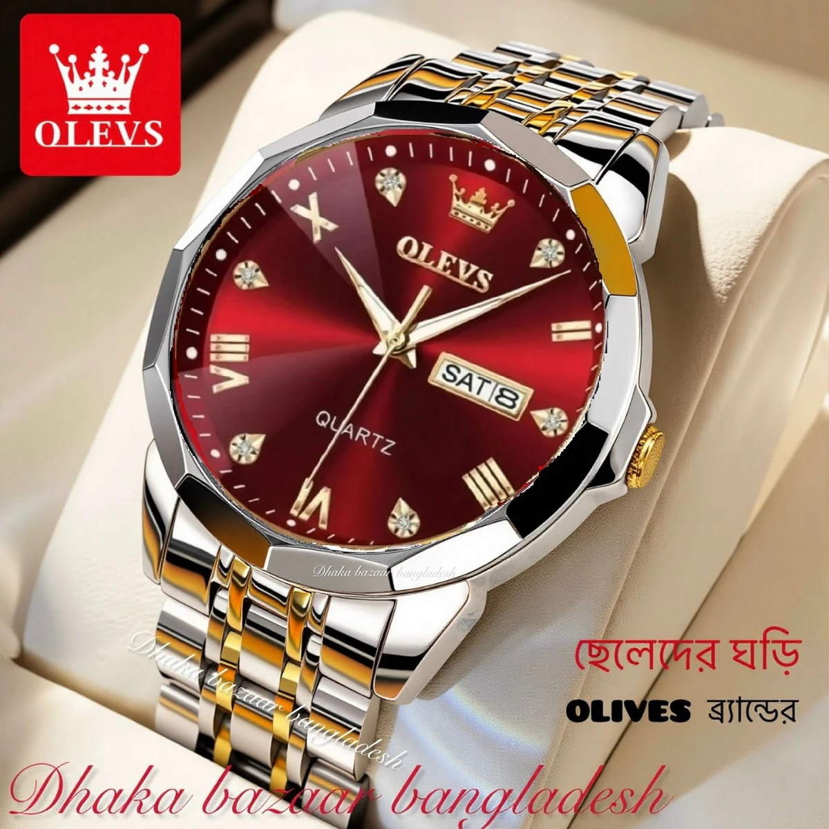 OLIVES VIBES নতুন ডিজাইনের পুরুষদের জন্য ঘড়ি SILVERGOLDEN RED