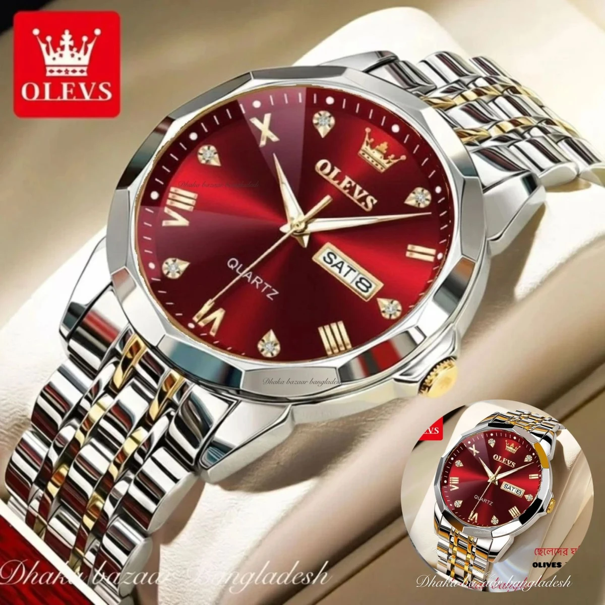 OLIVES VIBES নতুন ডিজাইনের পুরুষদের জন্য ঘড়ি SILVERGOLDEN RED