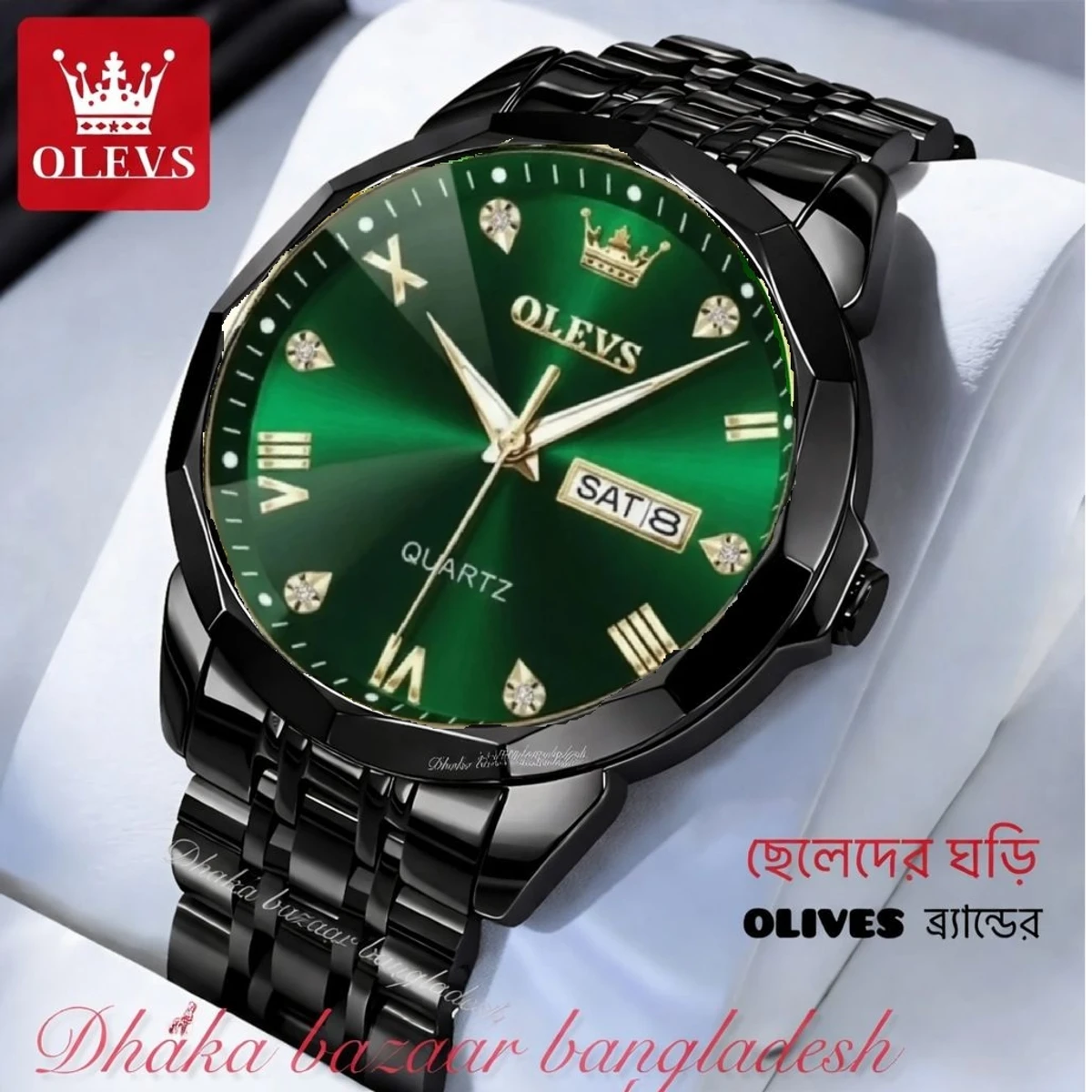 OLIVES VIBES নতুন ডিজাইনের পুরুষদের জন্য ঘড়ি BLACK GREEN