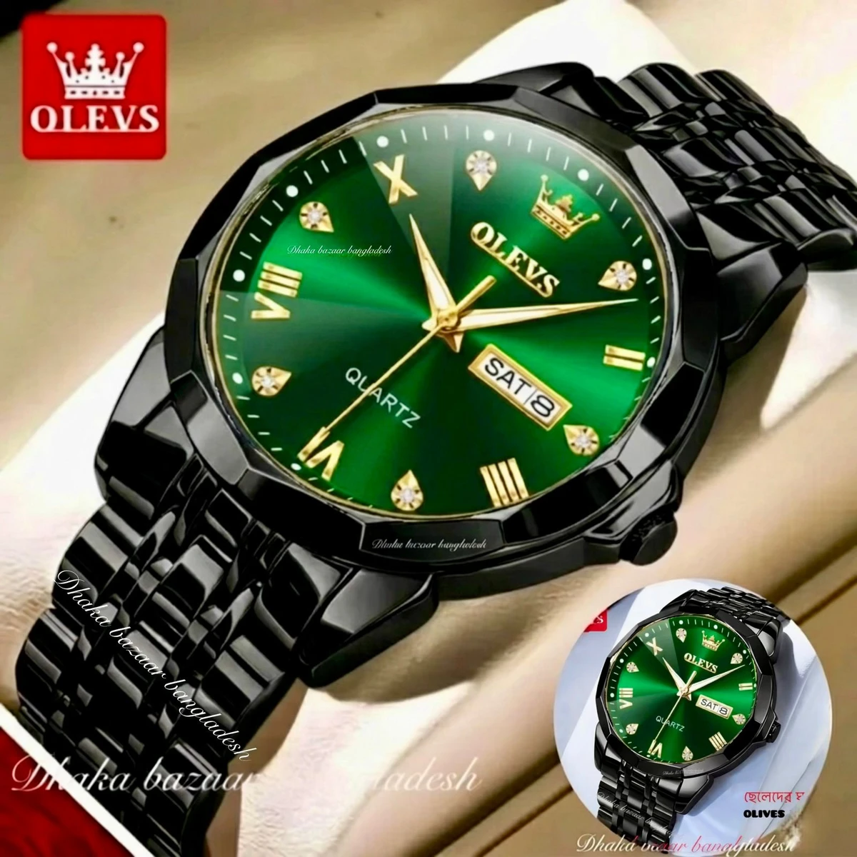 OLIVES VIBES নতুন ডিজাইনের পুরুষদের জন্য ঘড়ি BLACK GREEN
