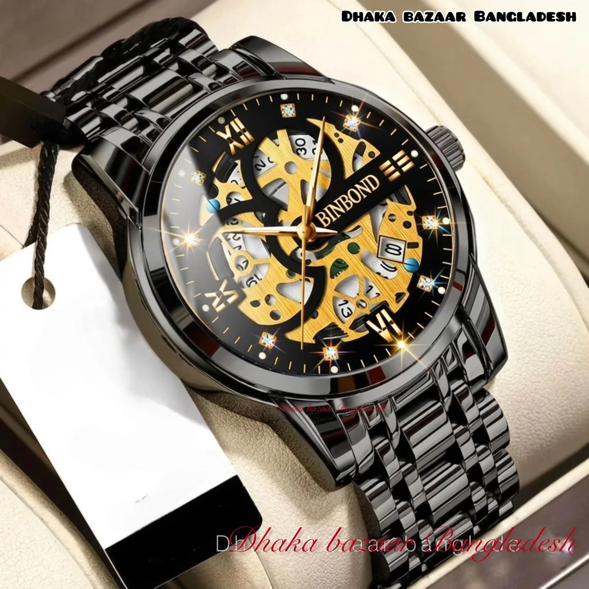 BINBOND BB12 VIBES পুরুষের জন্য নন মেকানিক্যাল ওয়াটার প্রুফ ঘড়ি BLACK