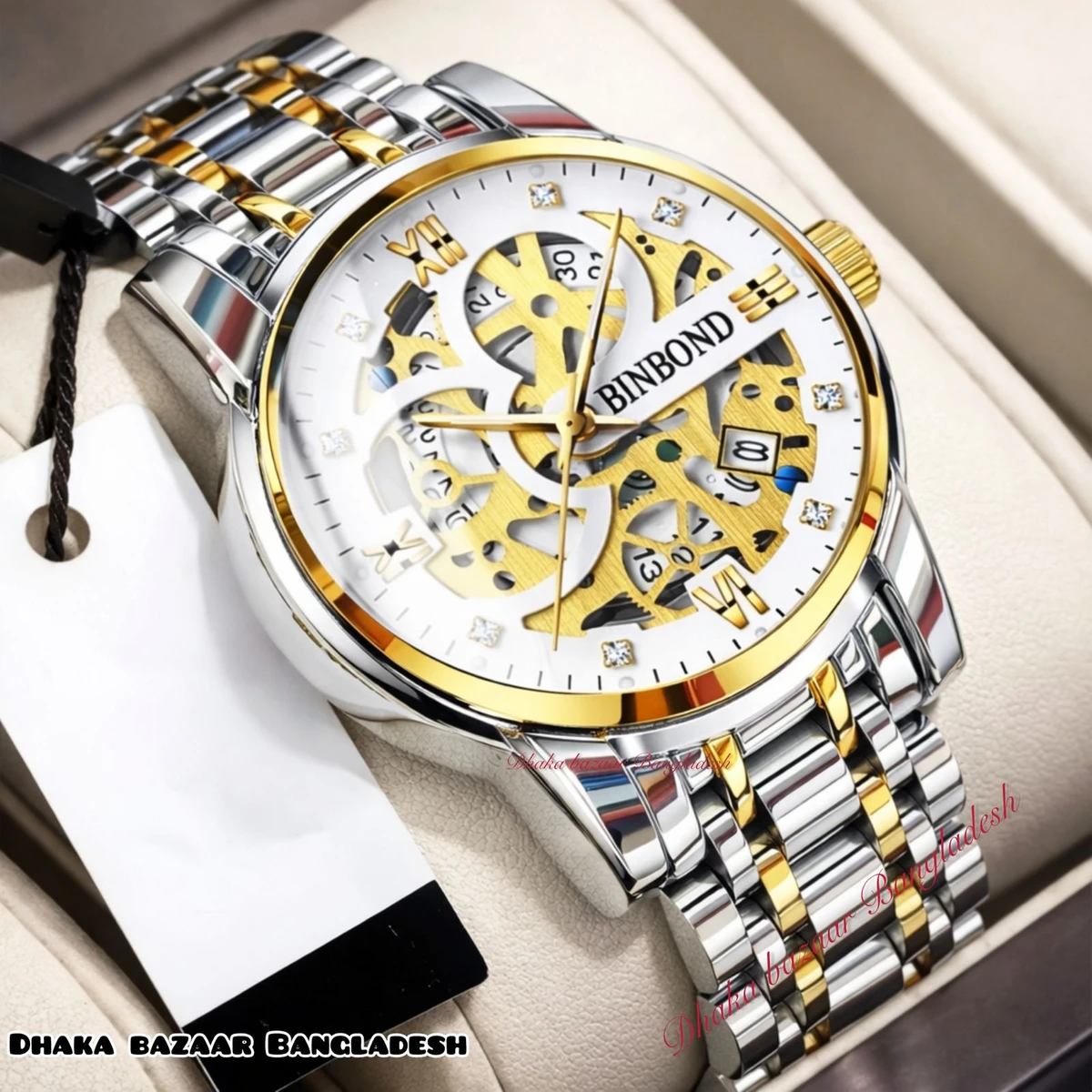 BINBOND BB12 VIBES পুরুষের জন্য নন মেকানিক্যাল ওয়াটার প্রুফ ঘড়ি SILVER GOLDEN WHITE