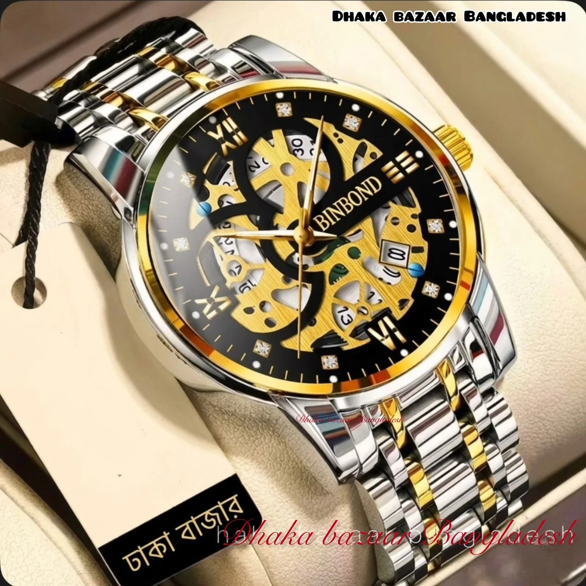 BINBOND BB12 VIBES পুরুষের জন্য নন মেকানিক্যাল ওয়াটার প্রুফ ঘড়ি SILVER GOLDEN BLACK