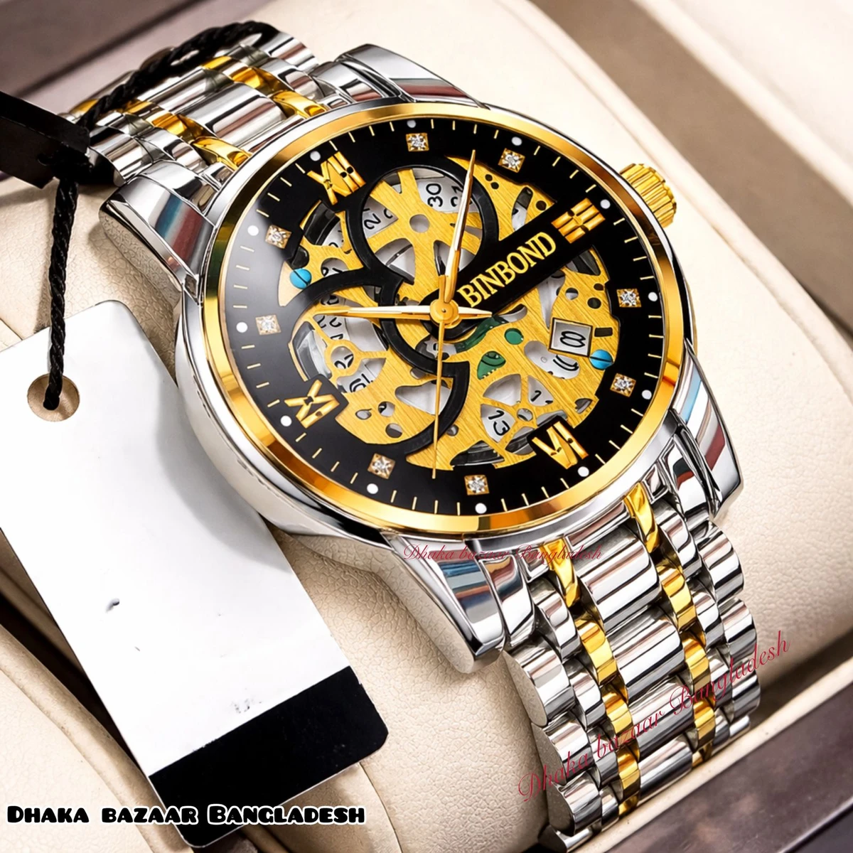 BINBOND BB12 VIBES পুরুষের জন্য নন মেকানিক্যাল ওয়াটার প্রুফ ঘড়ি SILVER GOLDEN BLACK