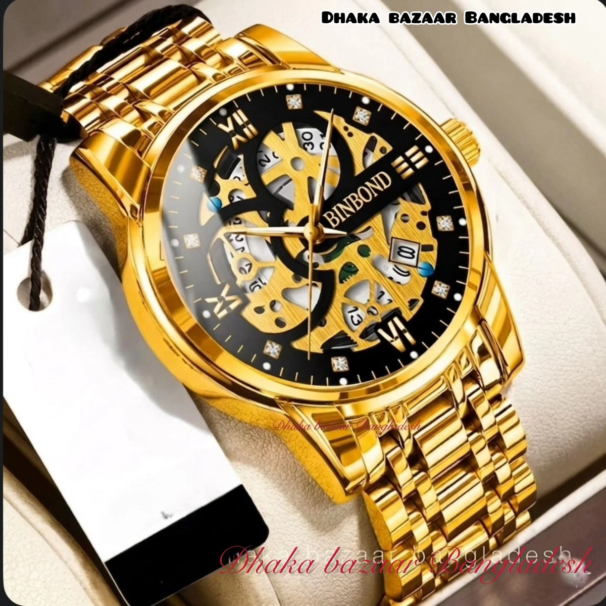 BINBOND BB12 VIBES পুরুষের জন্য নন মেকানিক্যাল ওয়াটার প্রুফ ঘড়ি GOLDEN BLACK
