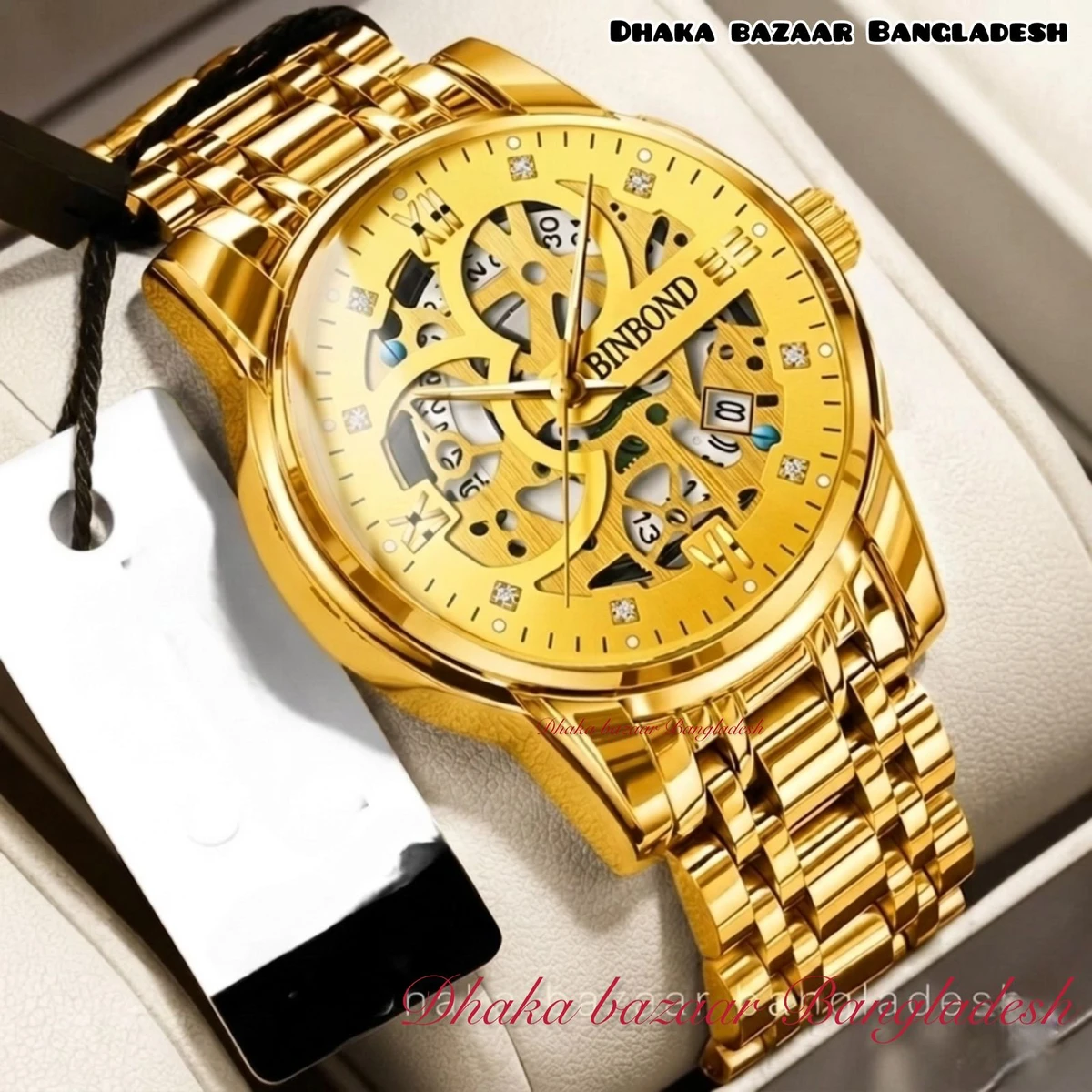 BINBOND BB12 VIBES পুরুষের জন্য নন মেকানিক্যাল ওয়াটার প্রুফ ঘড়ি GOLDEN