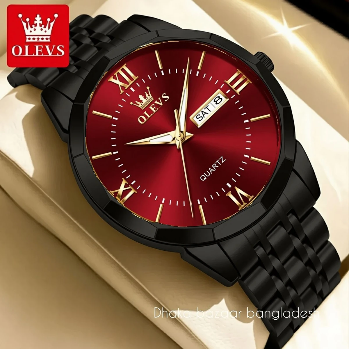 00310 OLIVESZ নতুন ডিজাইনের পুরুষদের জন্য ঘড়ি BLACK RED