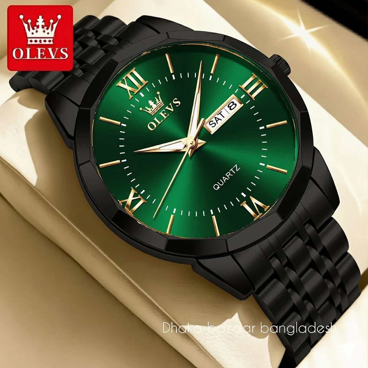 00310 OLIVESZ নতুন ডিজাইনের পুরুষদের জন্য ঘড়ি BLACK GREEN