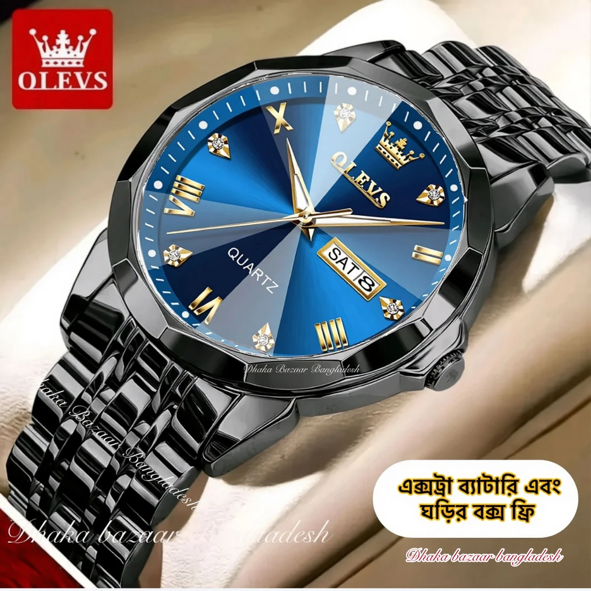 olivsz-premuim নতুন ডিজাইনের পুরুষদের জন্য ঘড়ি BLACK BLUE