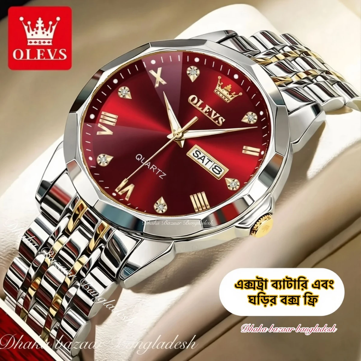 olivsz-premuim নতুন ডিজাইনের পুরুষদের জন্য ঘড়ি BSILVER GOLDEN RED