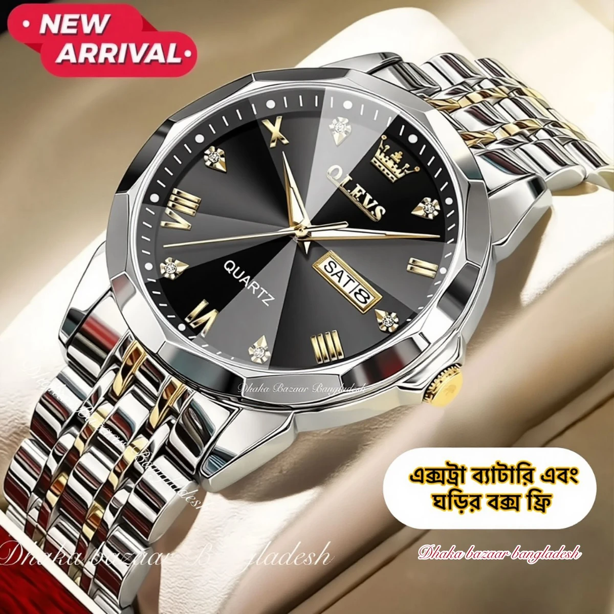 olivsz-premuim নতুন ডিজাইনের পুরুষদের জন্য ঘড়ি BSILVER GOLDEN BLACK