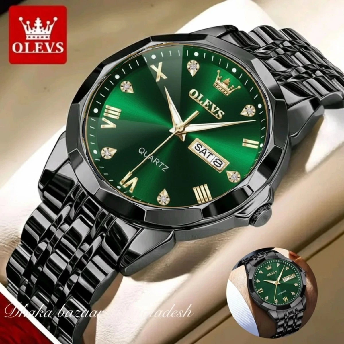 olivsz-premuim নতুন ডিজাইনের পুরুষদের জন্য ঘড়ি BLACK GREEN