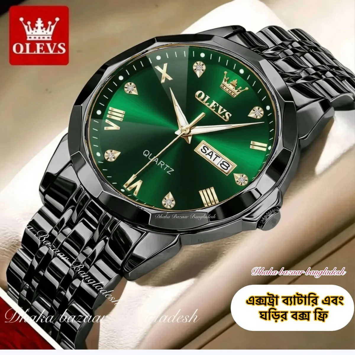 olivsz-premuim নতুন ডিজাইনের পুরুষদের জন্য ঘড়ি BLACK GREEN