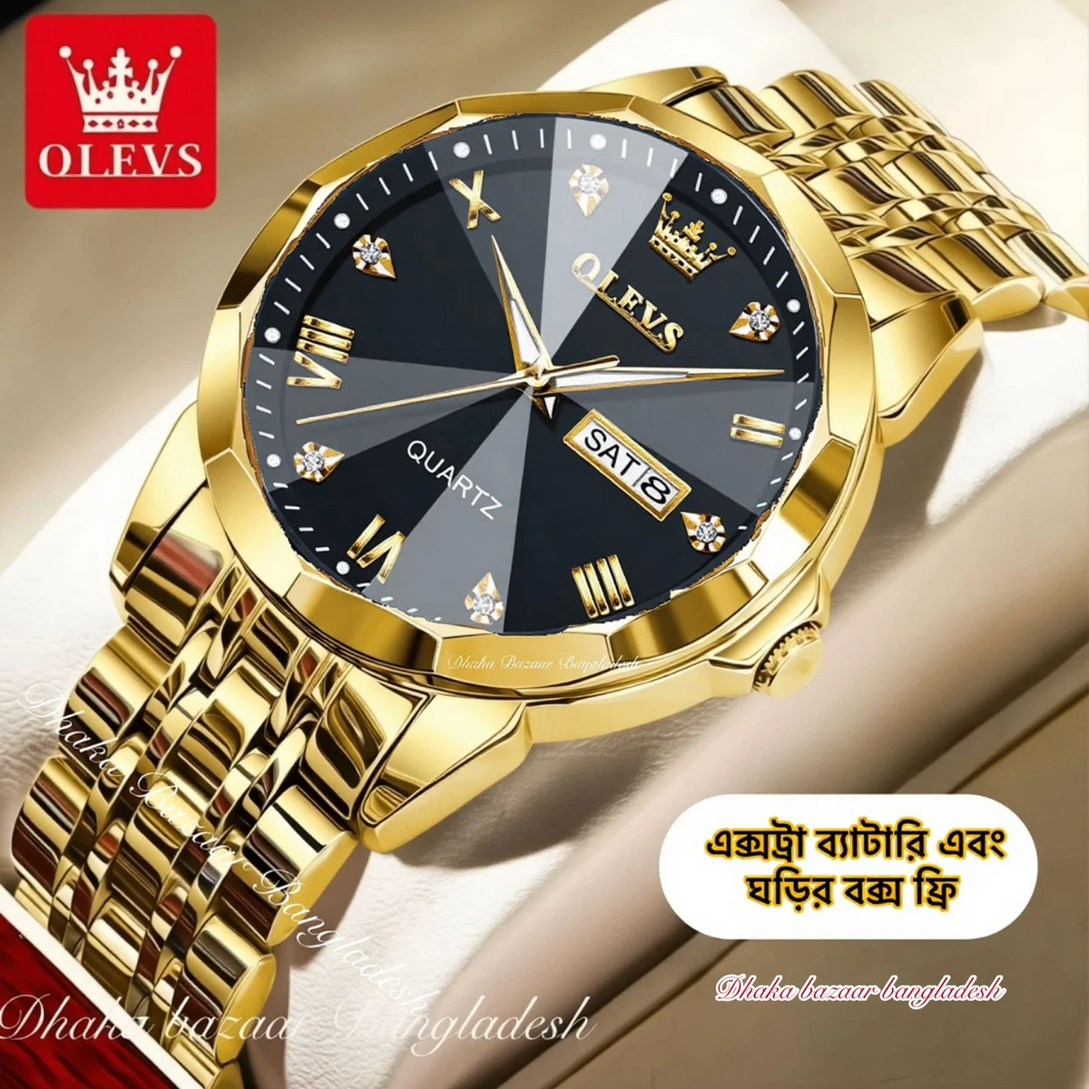 olivsz-premuim নতুন ডিজাইনের পুরুষদের জন্য ঘড়ি GOLDEN BLACK