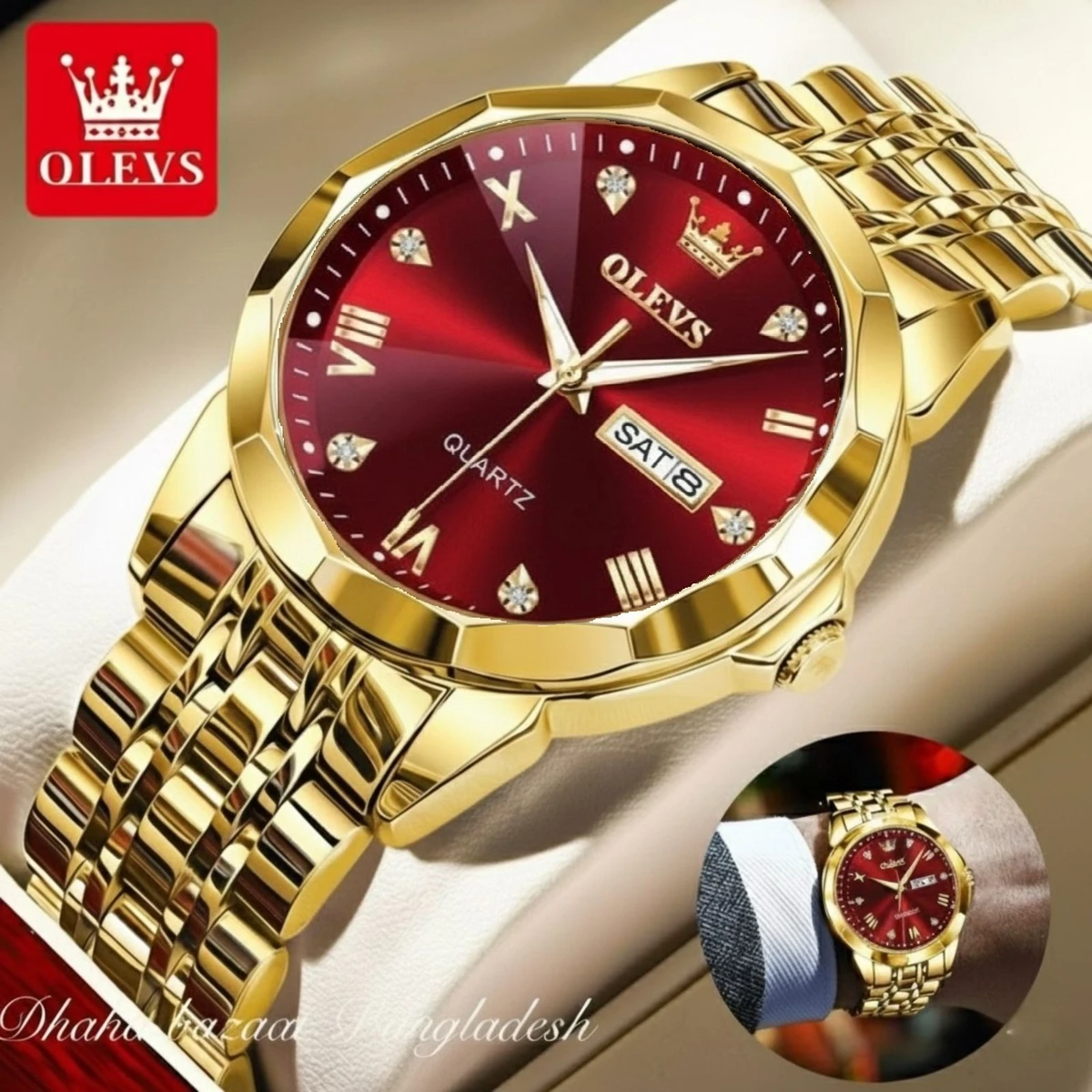 olivsz-premuim নতুন ডিজাইনের পুরুষদের জন্য ঘড়ি GOLDEN RED
