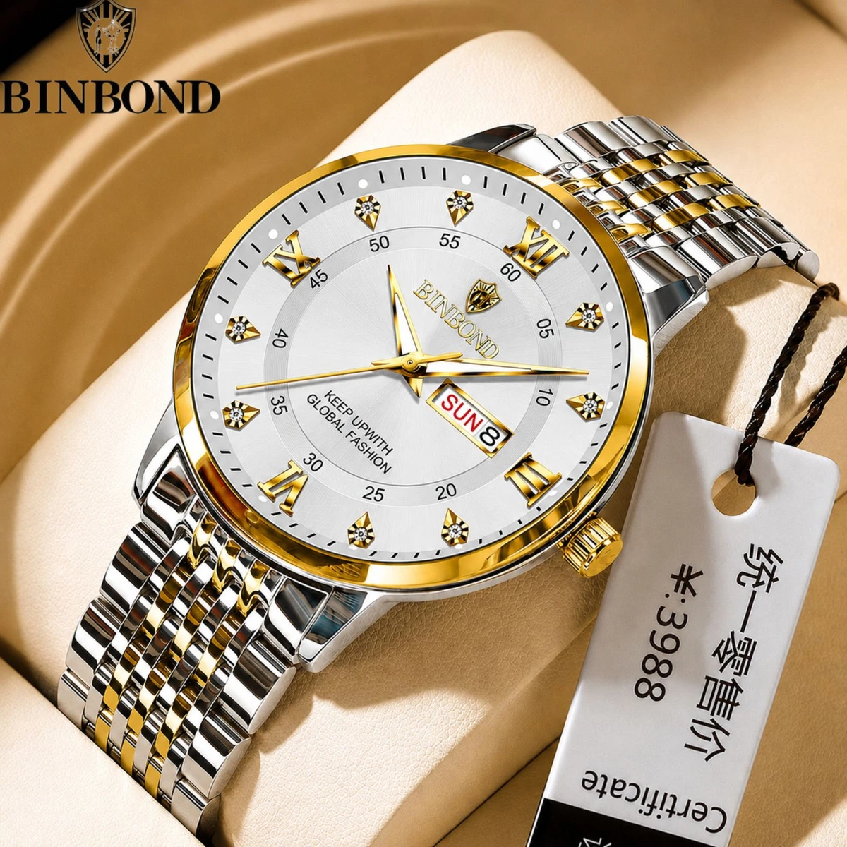 BINBOND 23 নতুন ডিজাইনের পুরুষদের জন্য ঘড়ি SILVER GOLDEN WHITE
