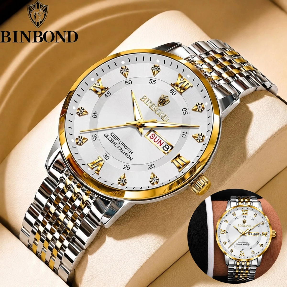 BINBOND 23 নতুন ডিজাইনের পুরুষদের জন্য ঘড়ি SILVER GOLDEN WHITE
