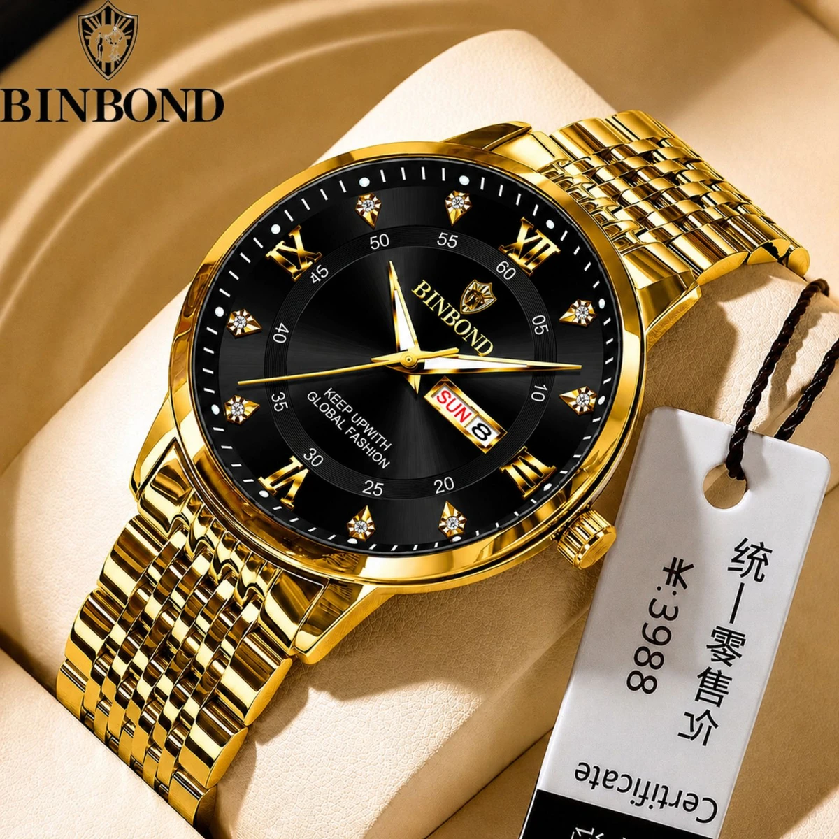 BINBOND 23 নতুন ডিজাইনের পুরুষদের জন্য ঘড়ি GOLDEN BLACK