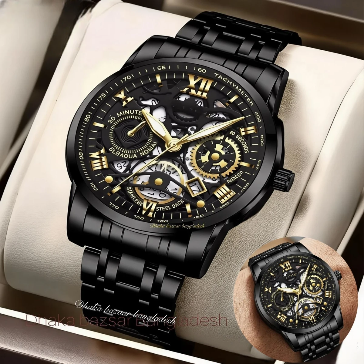 BINCU 2020 পুরুষের জন্যVনন মেকানিক্যাল ওয়াটার প্রুফ ঘড়ি BLACK NEW