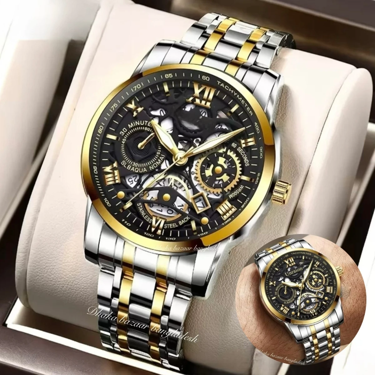 BINCU 2020 পুরুষের জন্যVনন মেকানিক্যাল ওয়াটার প্রুফ ঘড়ি SILVER GOLDEN BLACK