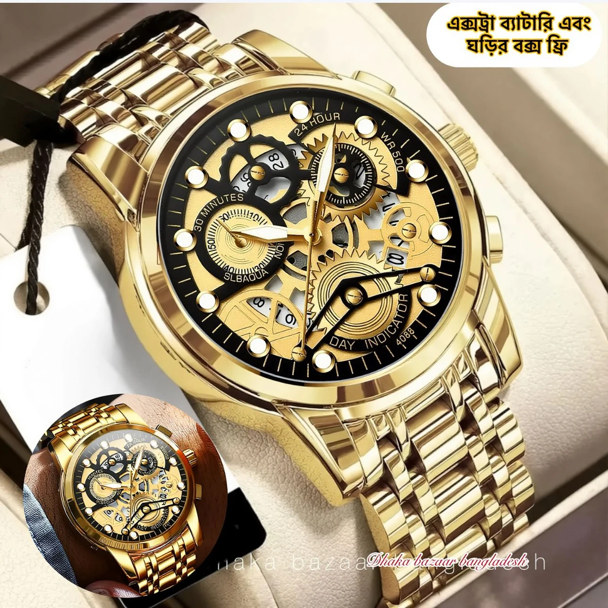 BIN4088 পুরুষের জন্য নন মেকানিক্যাল ওয়াটার প্রুফ ঘড়ি GOLDEN BLACK