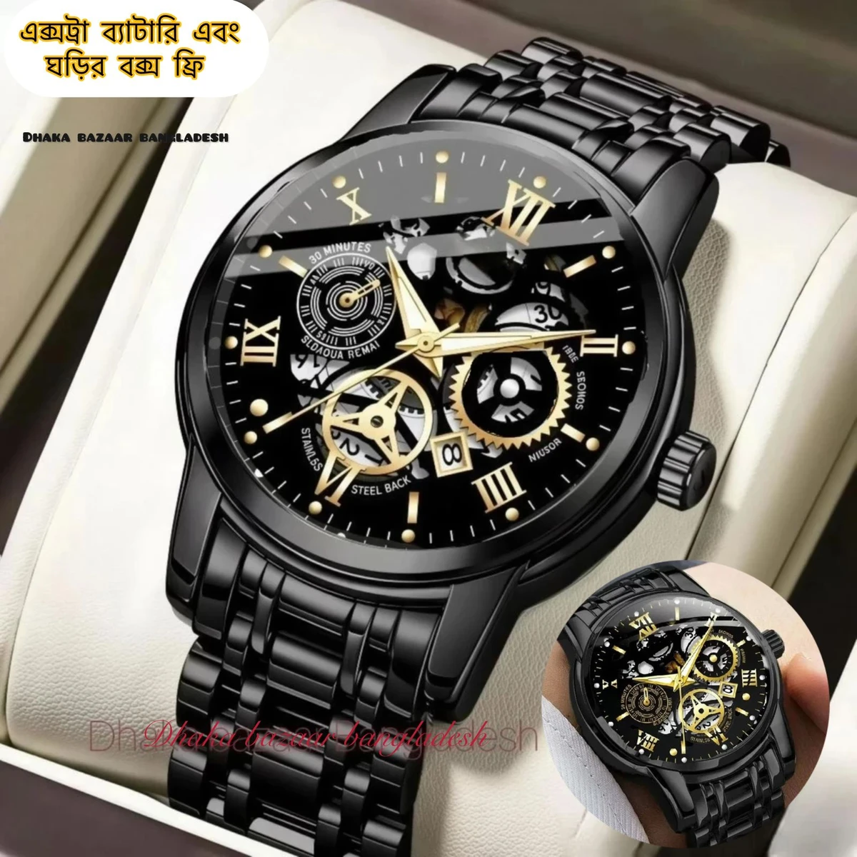 BINCU 2020 পুরুষের জন্যVনন মেকানিক্যাল ওয়াটার প্রুফ ঘড়ি BLACK NEW