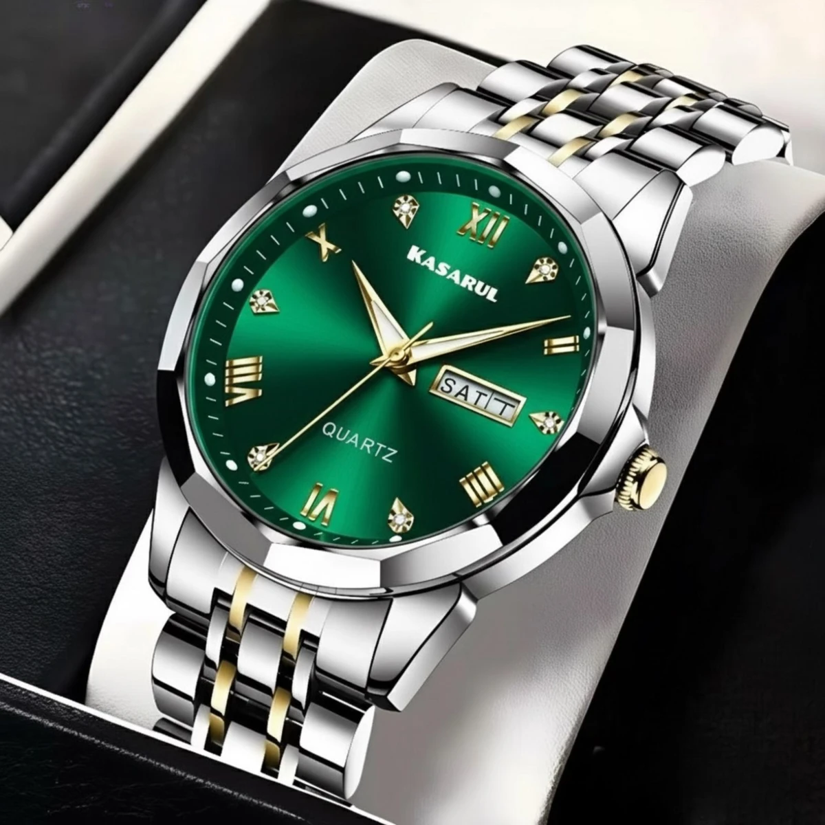 KASARULSZ KAZ  নতুন ডিজাইনের পুরুষদের জন্য ঘড়ি BSILVER GOLDEN GREEN