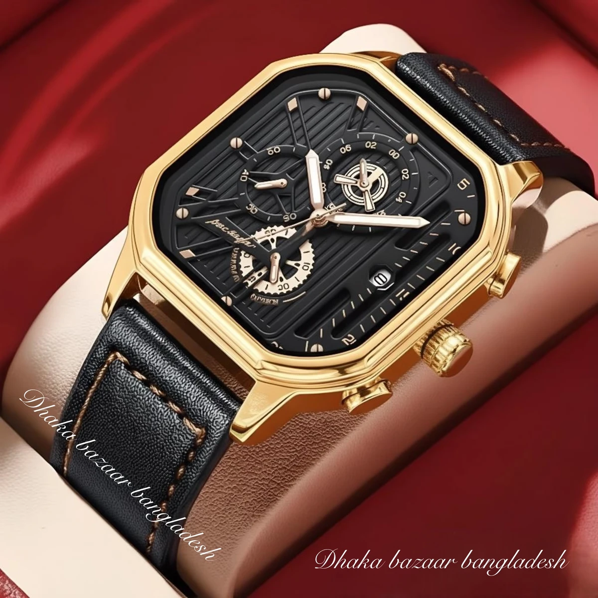 PEODAGOR TRSOYEES আর্টিফিশিয়াল লেদার নতুন ডিজাইনের পুরুষদের জন্য ঘড়ি BLACK GOLDEN