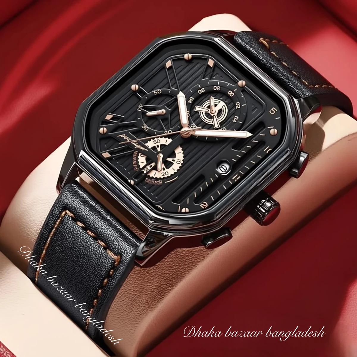 PEODAGOR TRSOYEES আর্টিফিশিয়াল লেদার নতুন ডিজাইনের পুরুষদের জন্য ঘড়ি BLACK