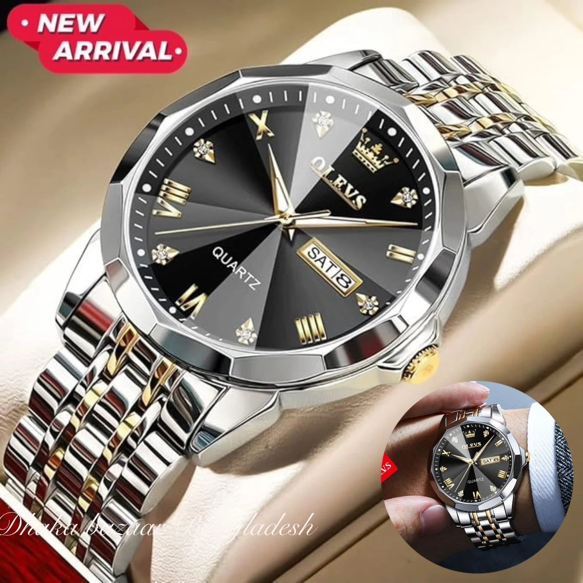 OliveZ নতুন ডিজাইনের পুরুষদের জন্য ঘড়ি BSILVER GOLDEN BLACK