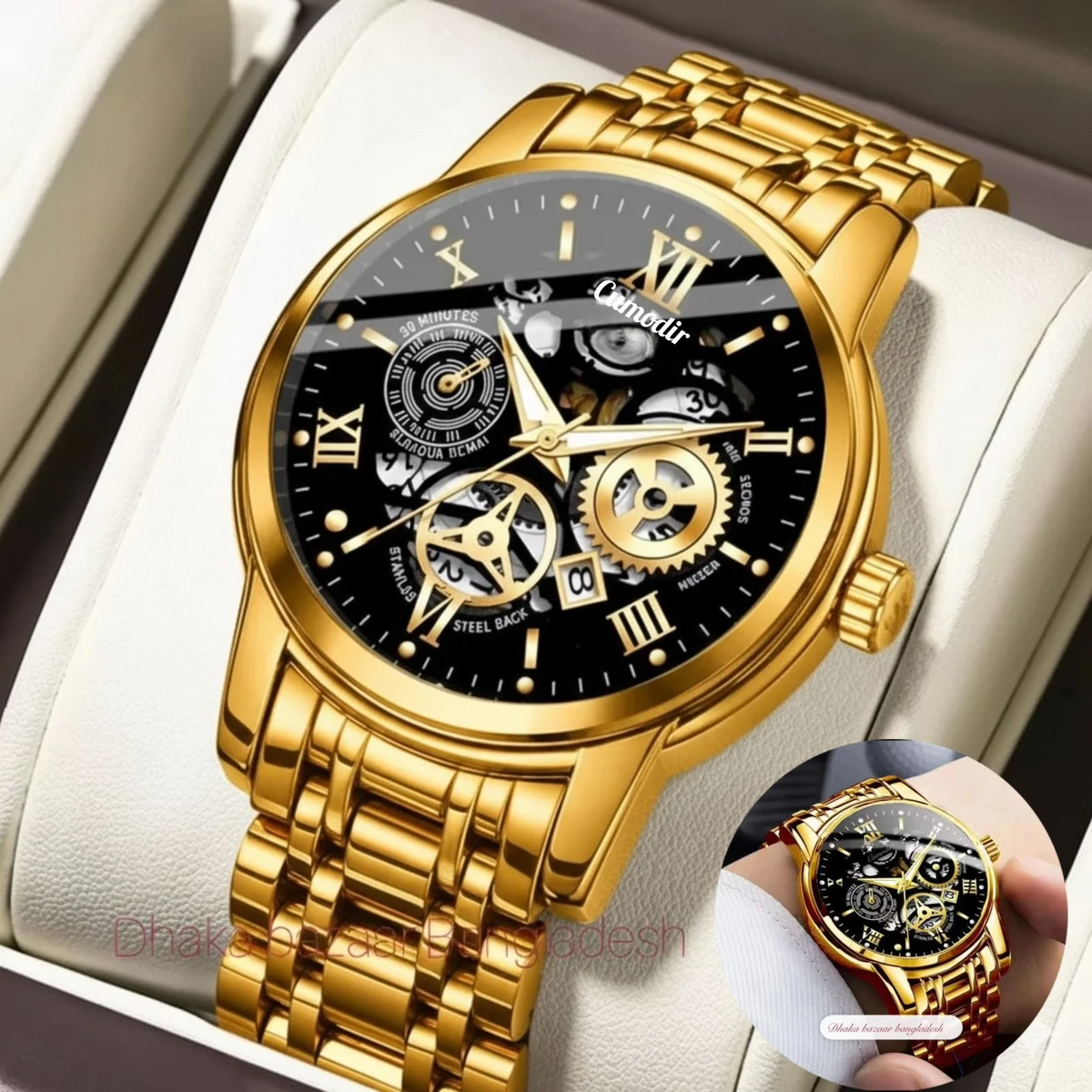 পুরুষের জন্য 022 নন মেকানিক্যাল ওয়াটার প্রুফ ঘড়ি GOLDEN BLACK