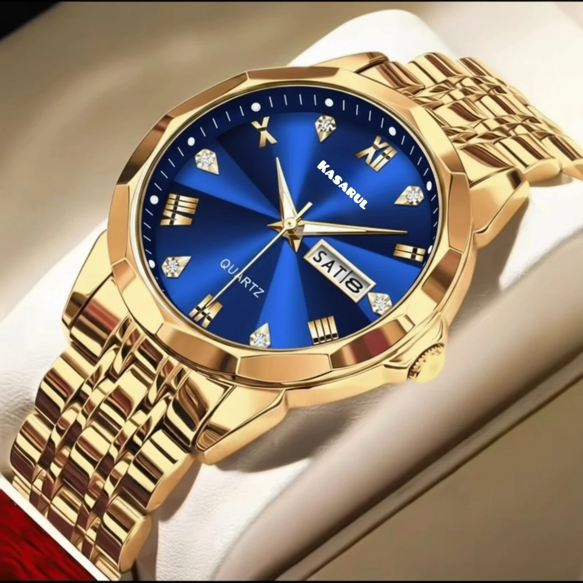 KAS MAN নতুন ডিজাইনের পুরুষদের জন্য ঘড়ি GOLDEN BLUE