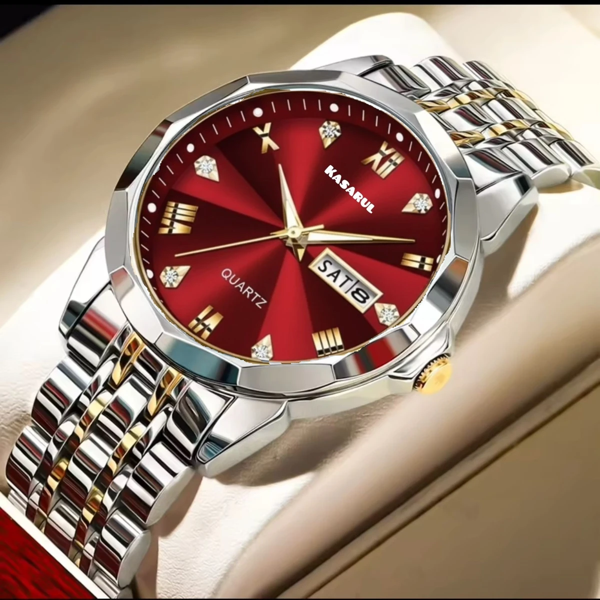 KAS MAN নতুন ডিজাইনের পুরুষদের জন্য ঘড়ি SILVER GOLDEN RED