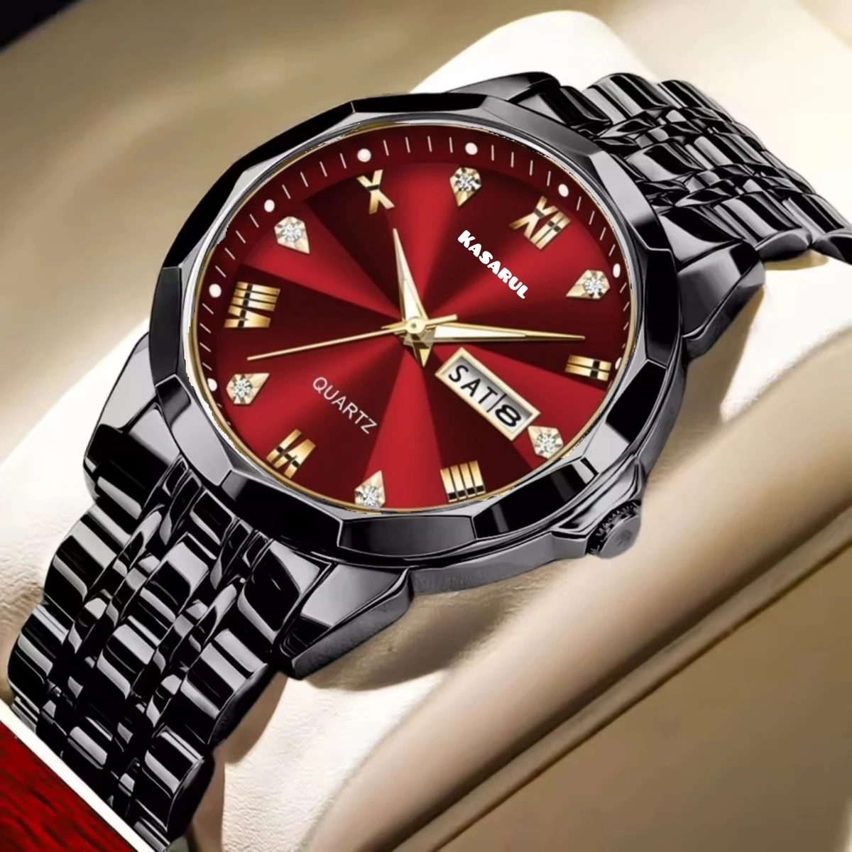 KASARUL PLUS নতুন ডিজাইনের পুরুষদের জন্য ঘড়ি BLACK RED