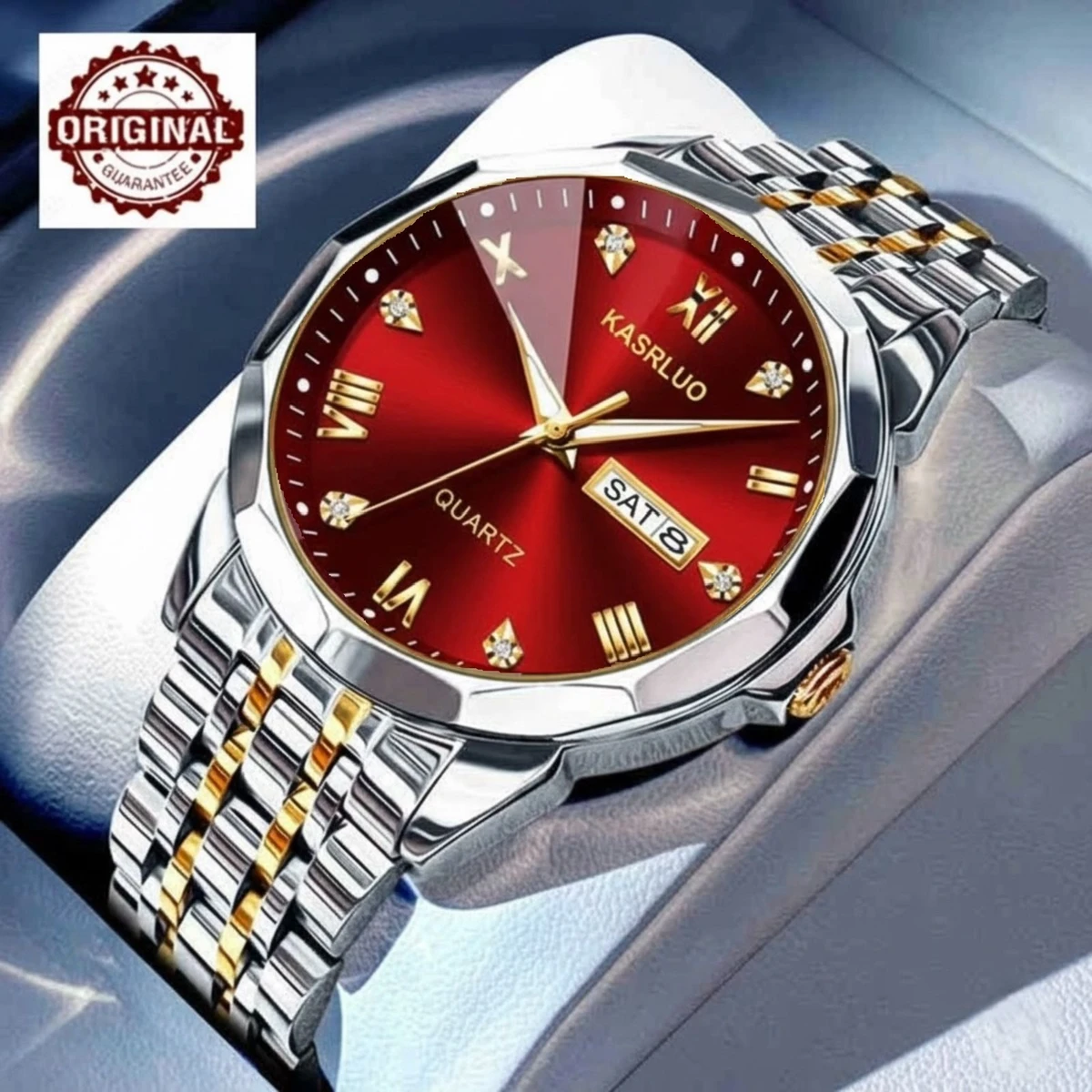 KAS MAN নতুন ডিজাইনের পুরুষদের জন্য ঘড়ি SILVER GOLDEN RED