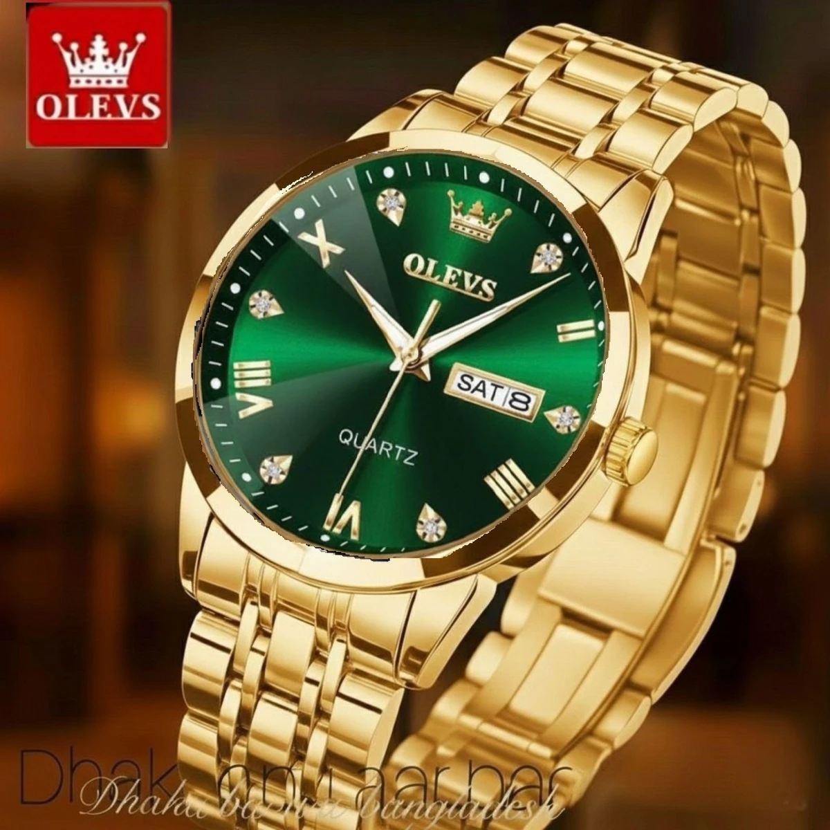 OliveZ  NEXT নতুন ডিজাইনের পুরুষদের জন্য ঘড়ি GOLDEN GREEN