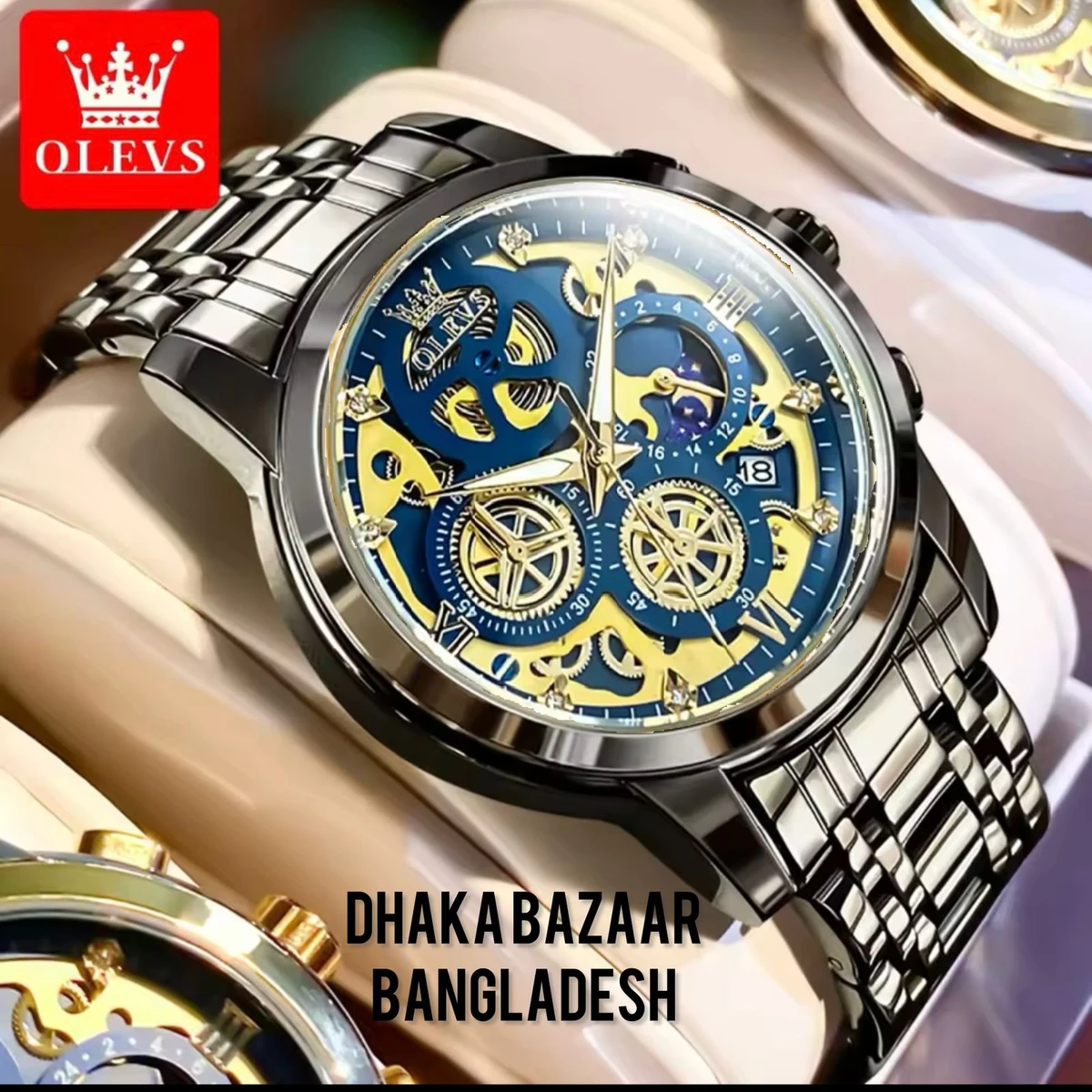 3352 OliveZ নতুন ডিজাইনের পুরুষদের জন্য ঘড়ি FULL GOLDEN BLUE