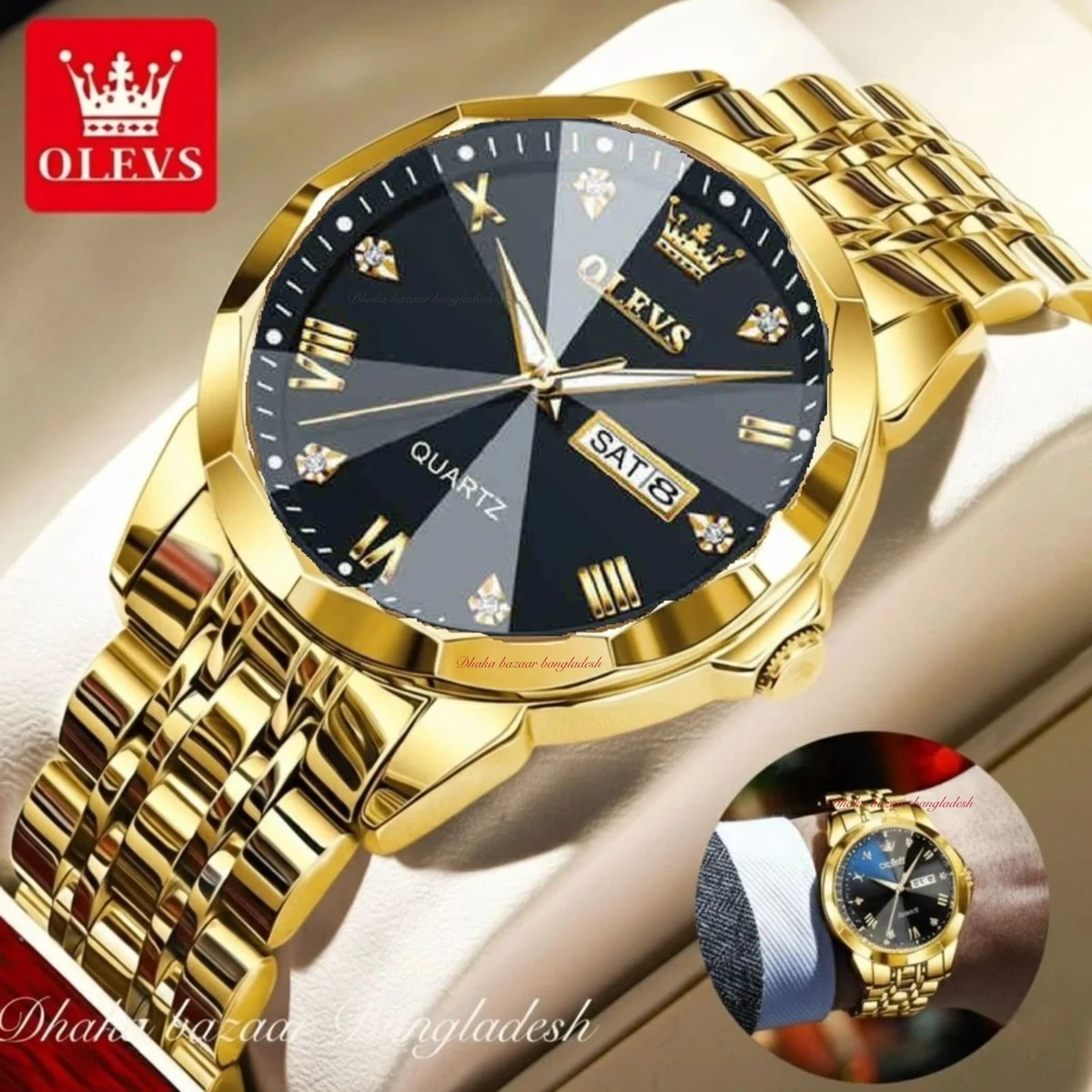 OliveZ নতুন ডিজাইনের পুরুষদের জন্য ঘড়ি GOLDEN BLACK