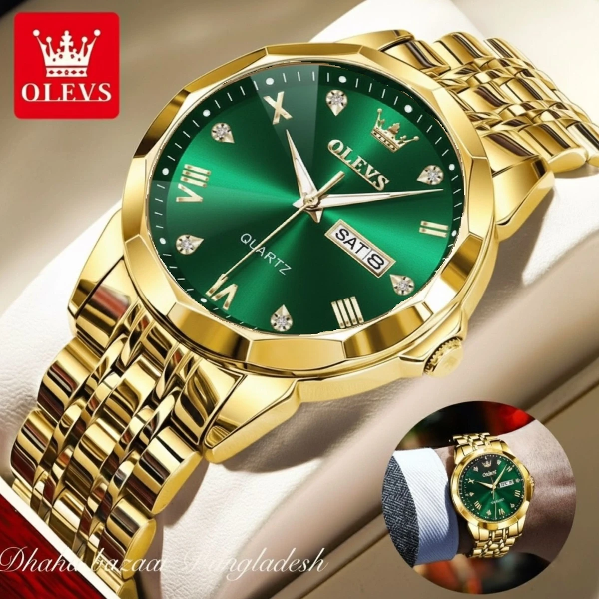 OliveZ নতুন ডিজাইনের পুরুষদের জন্য ঘড়ি GOLDEN GREEN