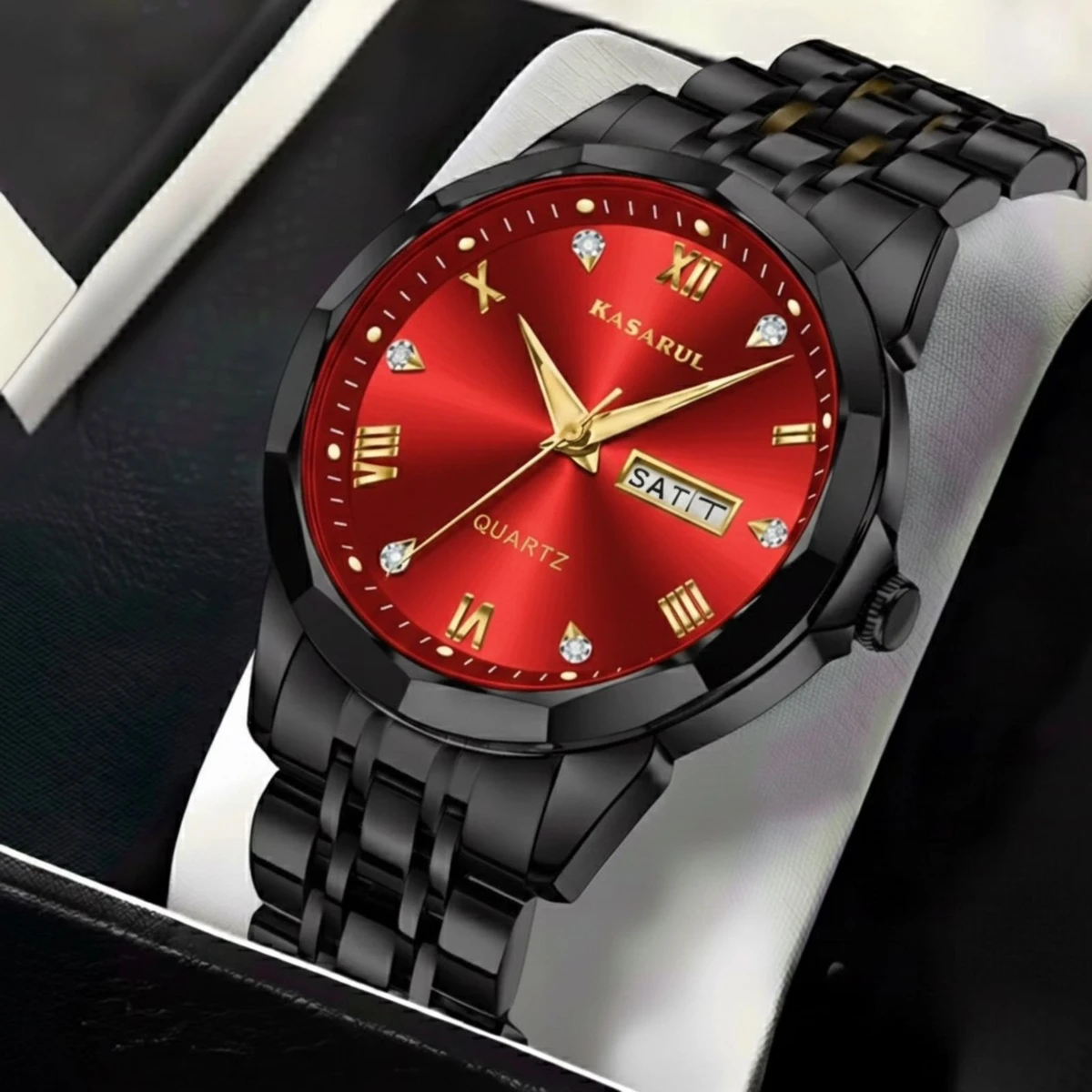 KASARUL PLUS নতুন ডিজাইনের পুরুষদের জন্য ঘড়ি BLACK RED