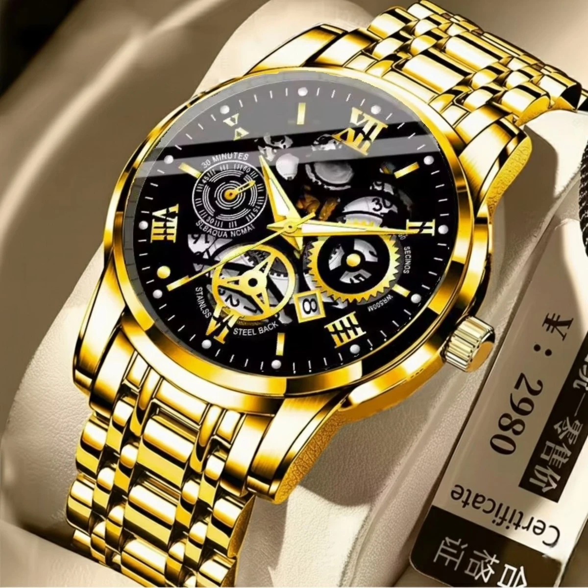 পুরুষের জন্য CM220 নন মেকানিক্যাল ওয়াটার প্রুফ ঘড়ি GOLDEN BLACK