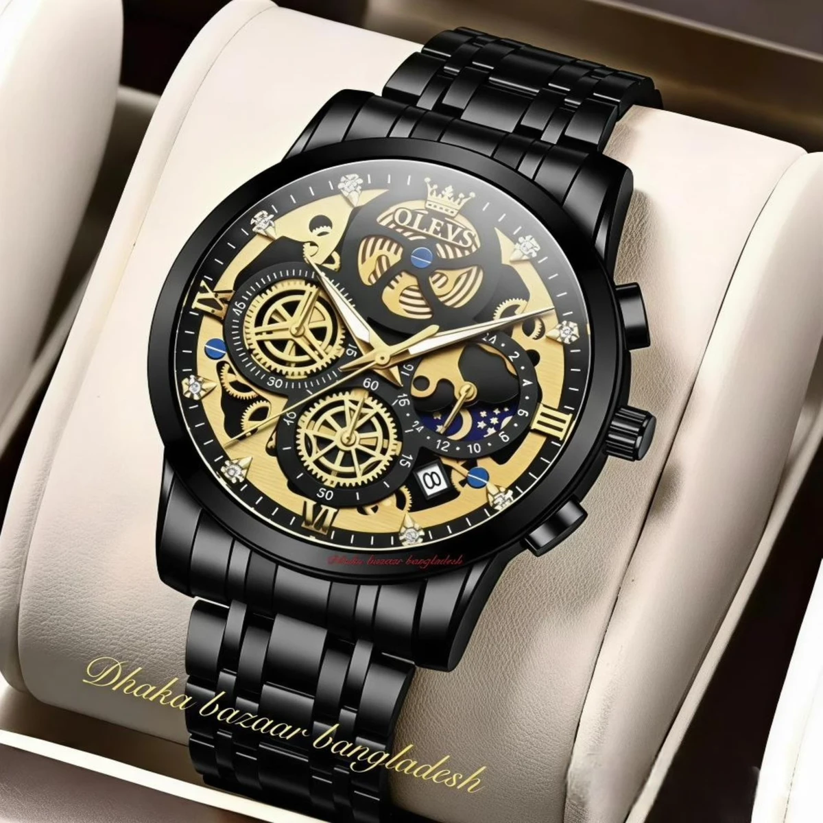 OLIVEZ 5233A পুরুষের জন্য নন মেকানিক্যাল ওয়াটার প্রুফ ঘড়ি BLACK