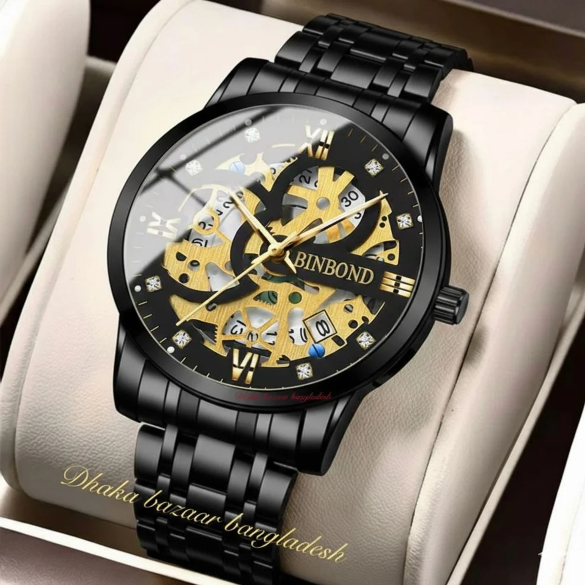 BINBOND BB12 পুরুষের জন্য নন মেকানিক্যাল ওয়াটার প্রুফ ঘড়ি BLACK
