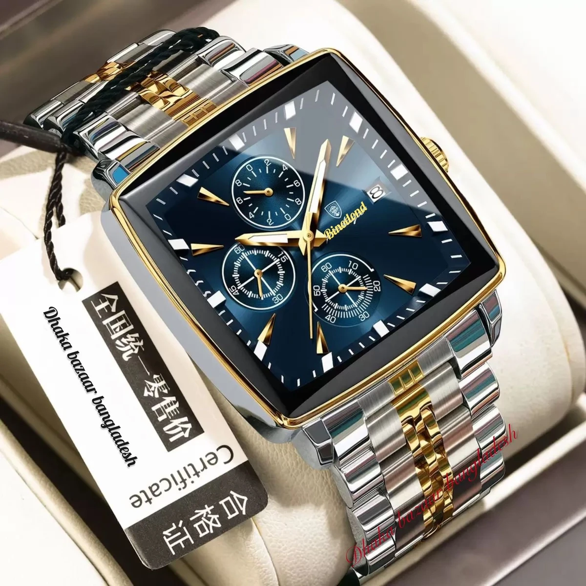 BINBOND 4362 নতুন ডিজাইনের পুরুষদের জন্য ঘড়ি SILVER GOLDEN BLUE