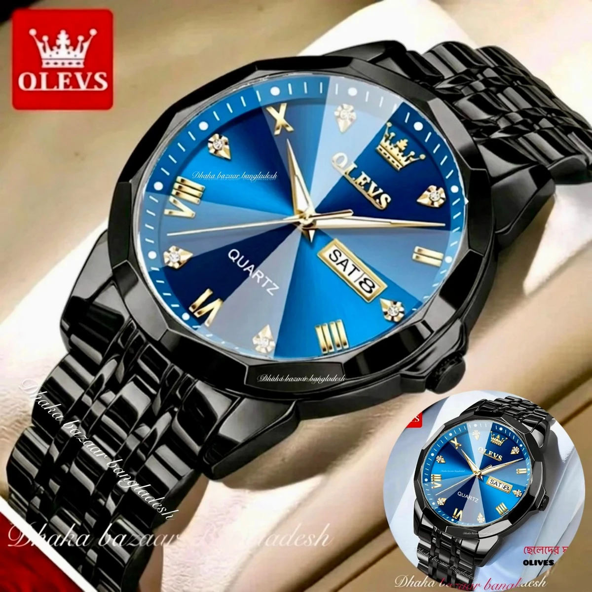 OLIVES VIBES নতুন ডিজাইনের পুরুষদের জন্য ঘড়ি BLACK BLUE