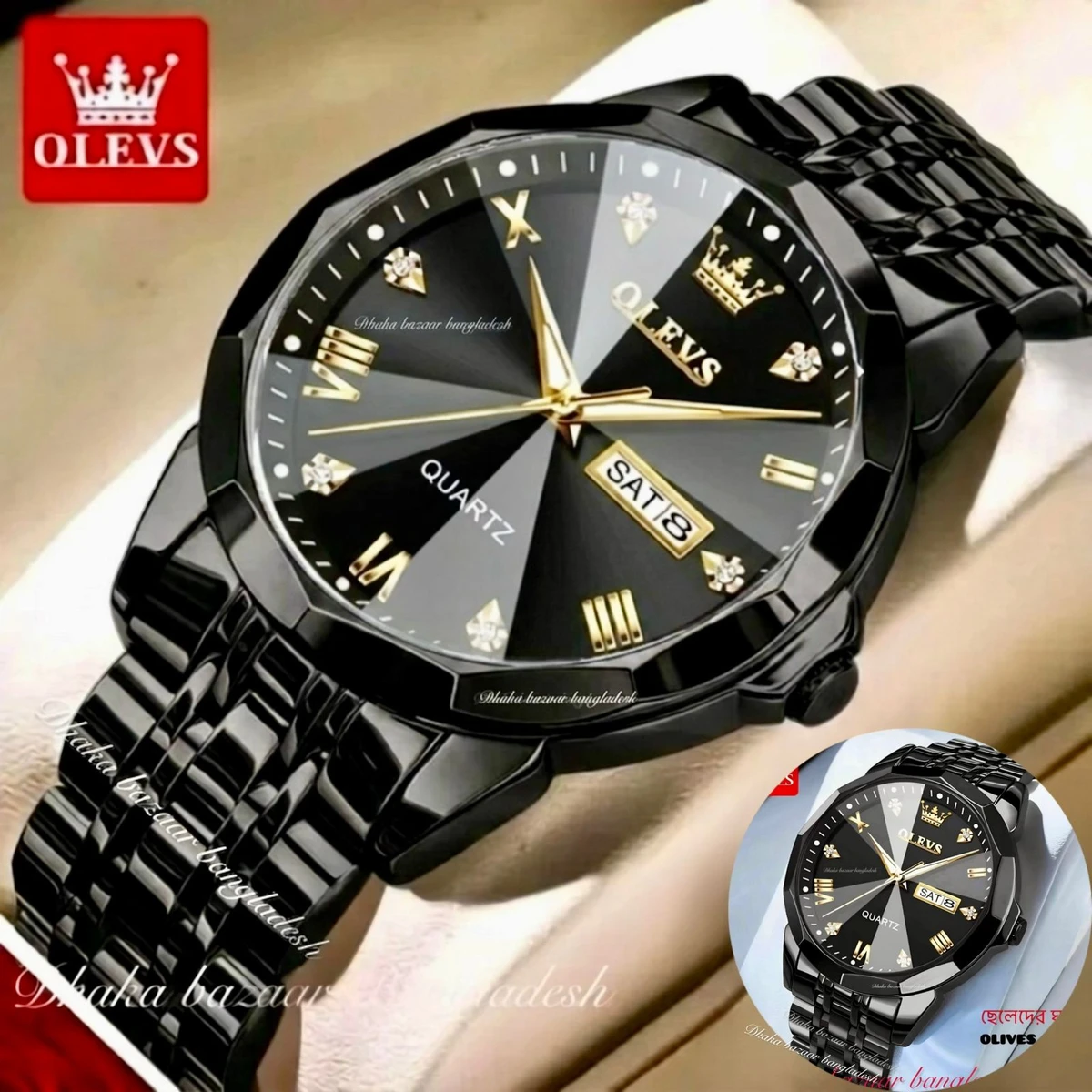 OLIVES VIBES নতুন ডিজাইনের পুরুষদের জন্য ঘড়ি  BLACK
