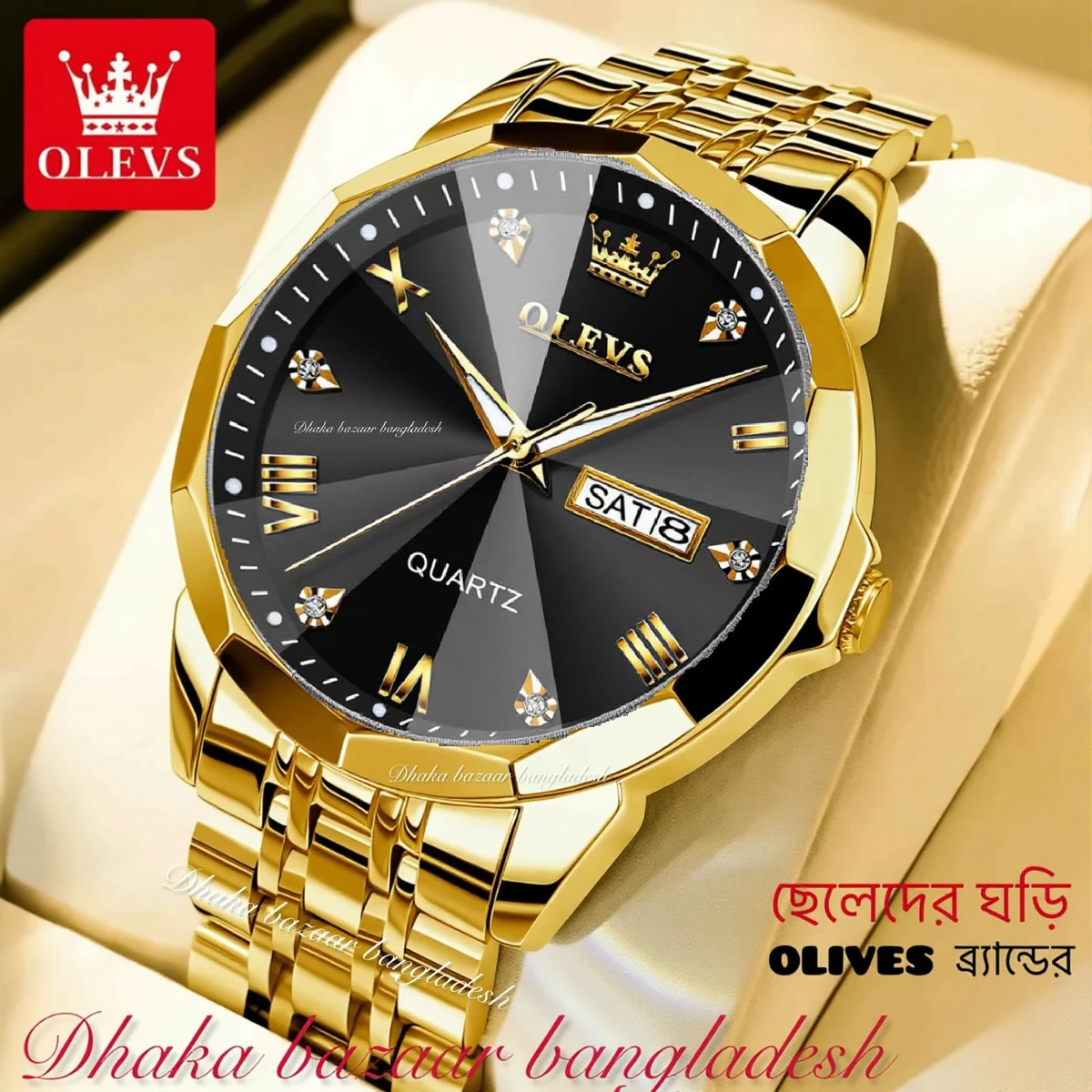 OLIVES VIBES নতুন ডিজাইনের পুরুষদের জন্য ঘড়ি GOLDEN BLACK