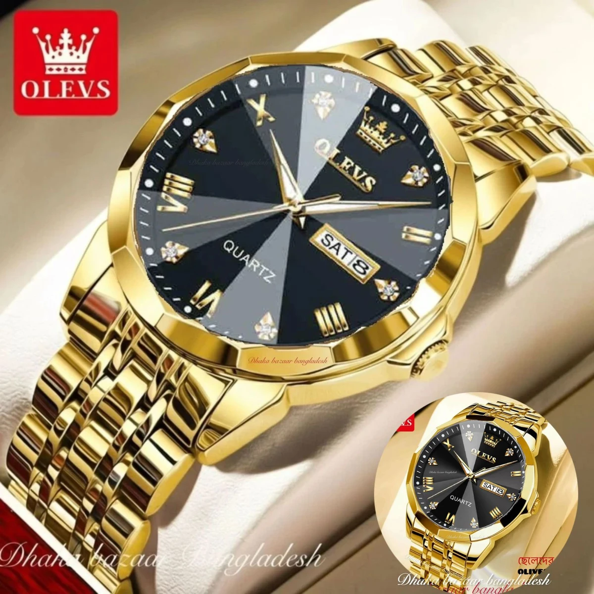 OLIVES VIBES নতুন ডিজাইনের পুরুষদের জন্য ঘড়ি GOLDEN BLACK